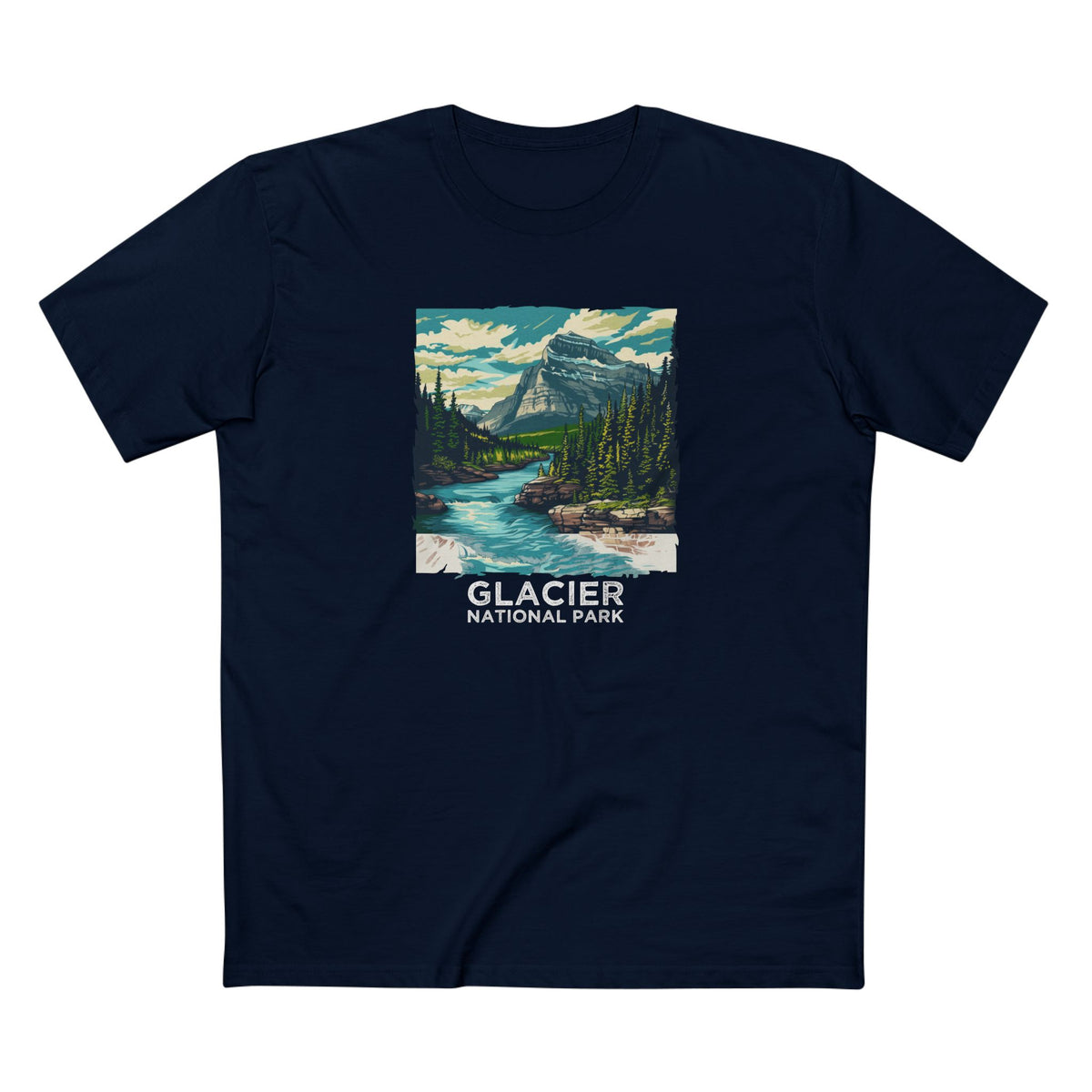 Glacier National Park T-Shirt - Vintage Design in Navy