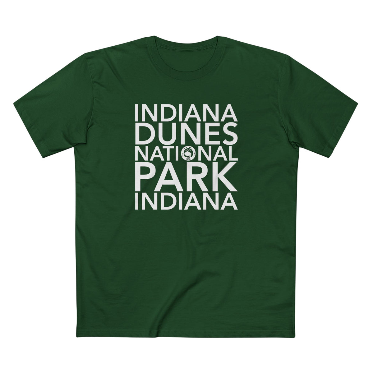 Indiana Dunes National Park T-Shirt Block Text in Forest Green