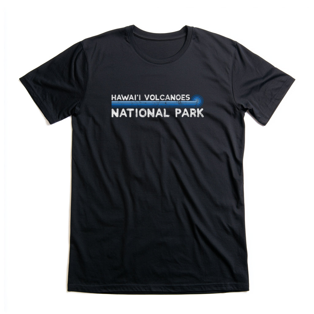 Hawaii Volcanoes National Park T-Shirt - Blue Vintage Stretched Sunrise in Black