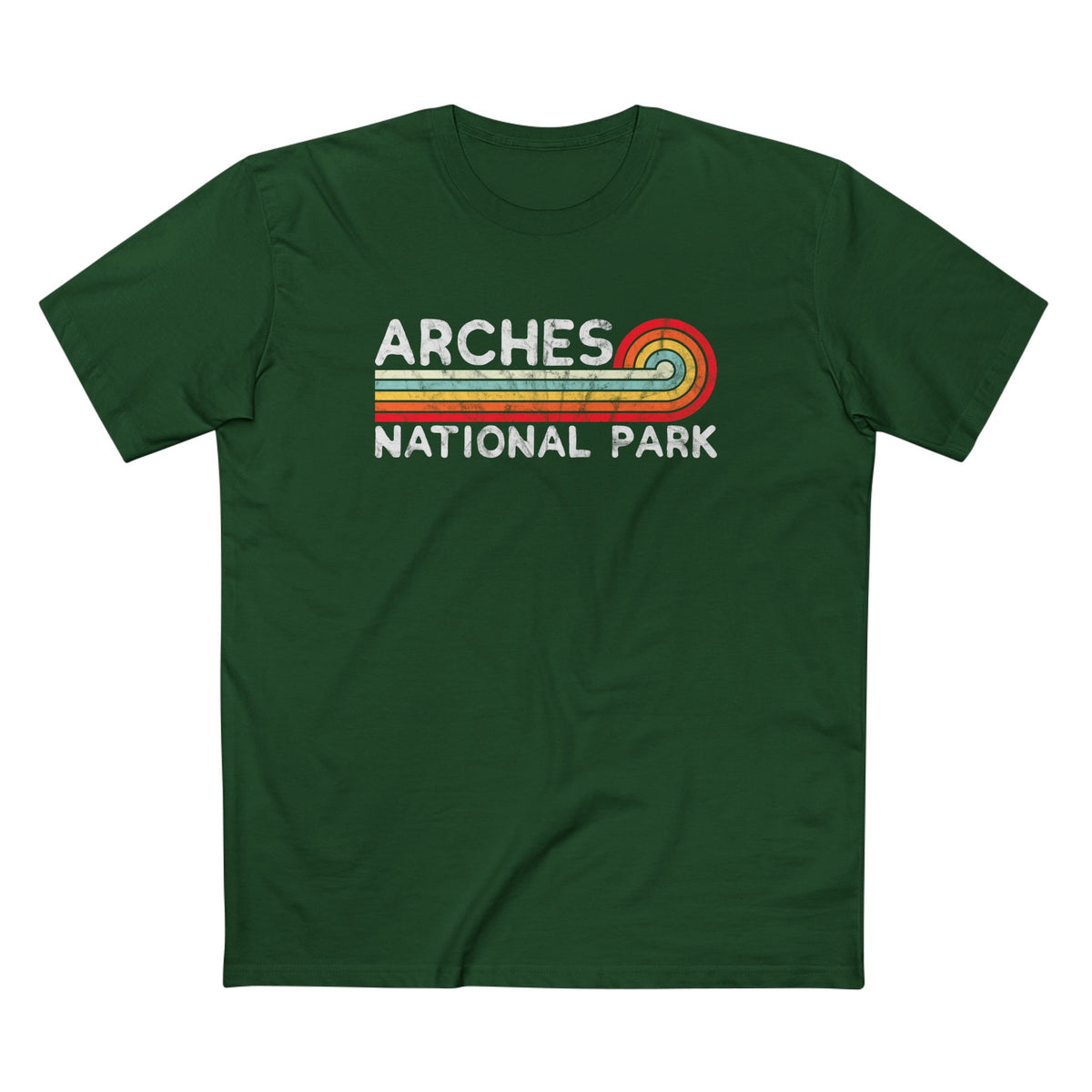 Arches National Park T-Shirt - Vintage Stretched Sunrise in Forest Green