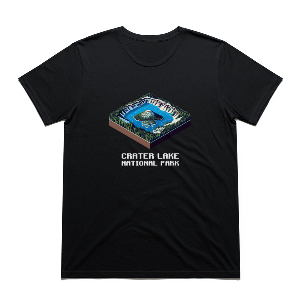 Crater Lake National Park T-Shirt - Isometric Design in Black