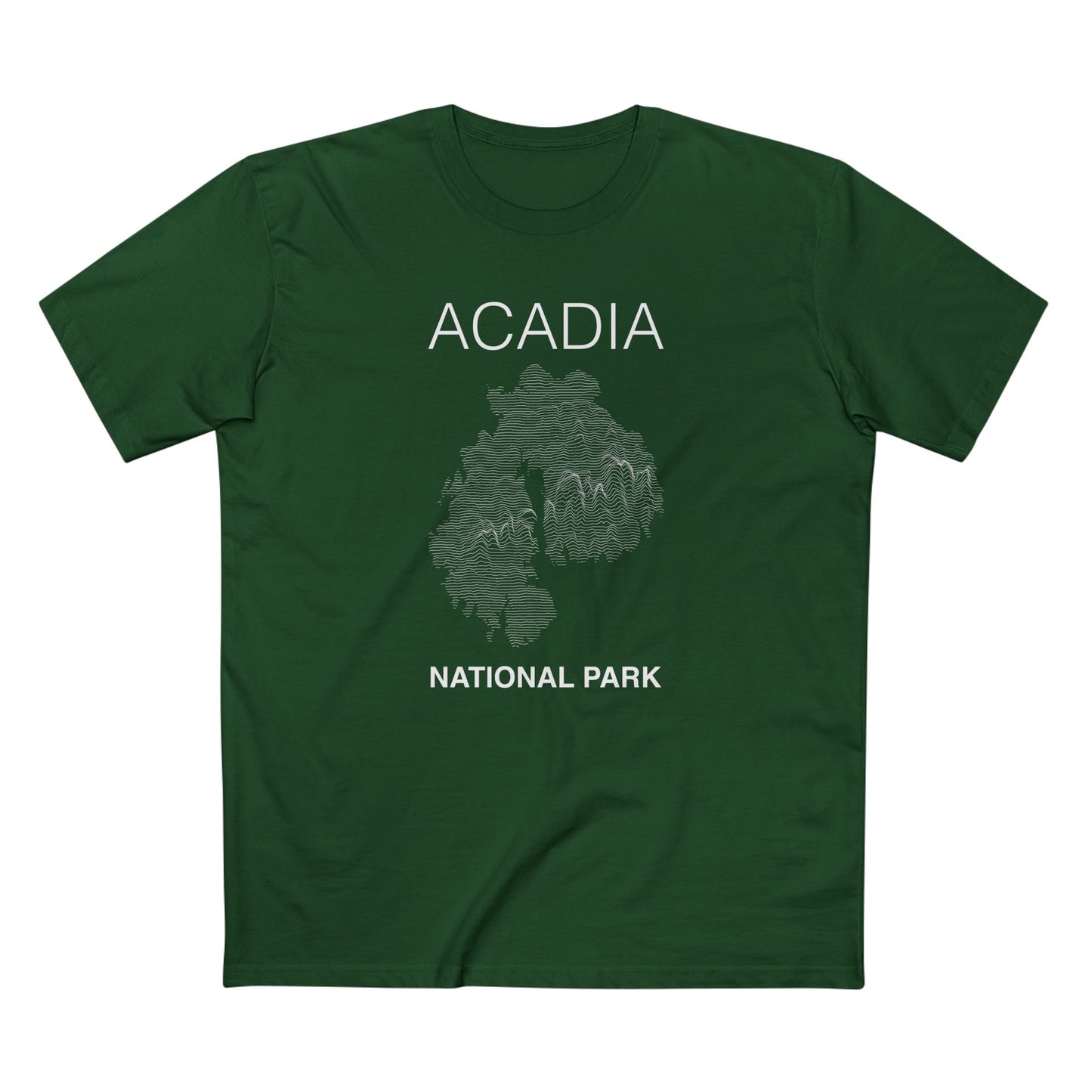 Mount Desert Island and Acadia National Park T-Shirt Lines in Forest Green