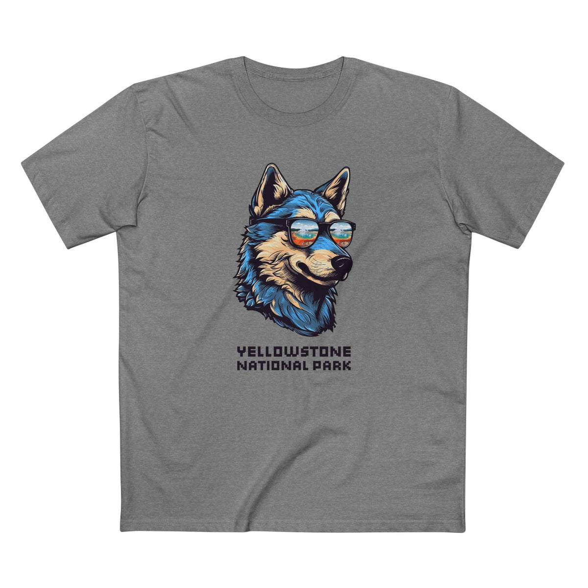Yellowstone National Park T-Shirt - Smooth Wolf in Athletic Heather