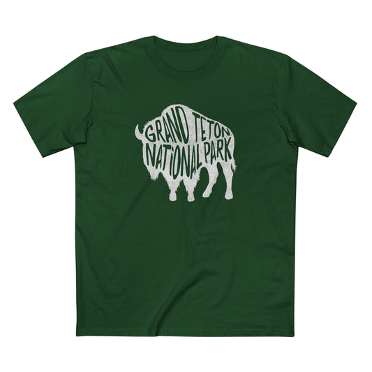Grand Teton National Park T-Shirt - Bison in Forest Green