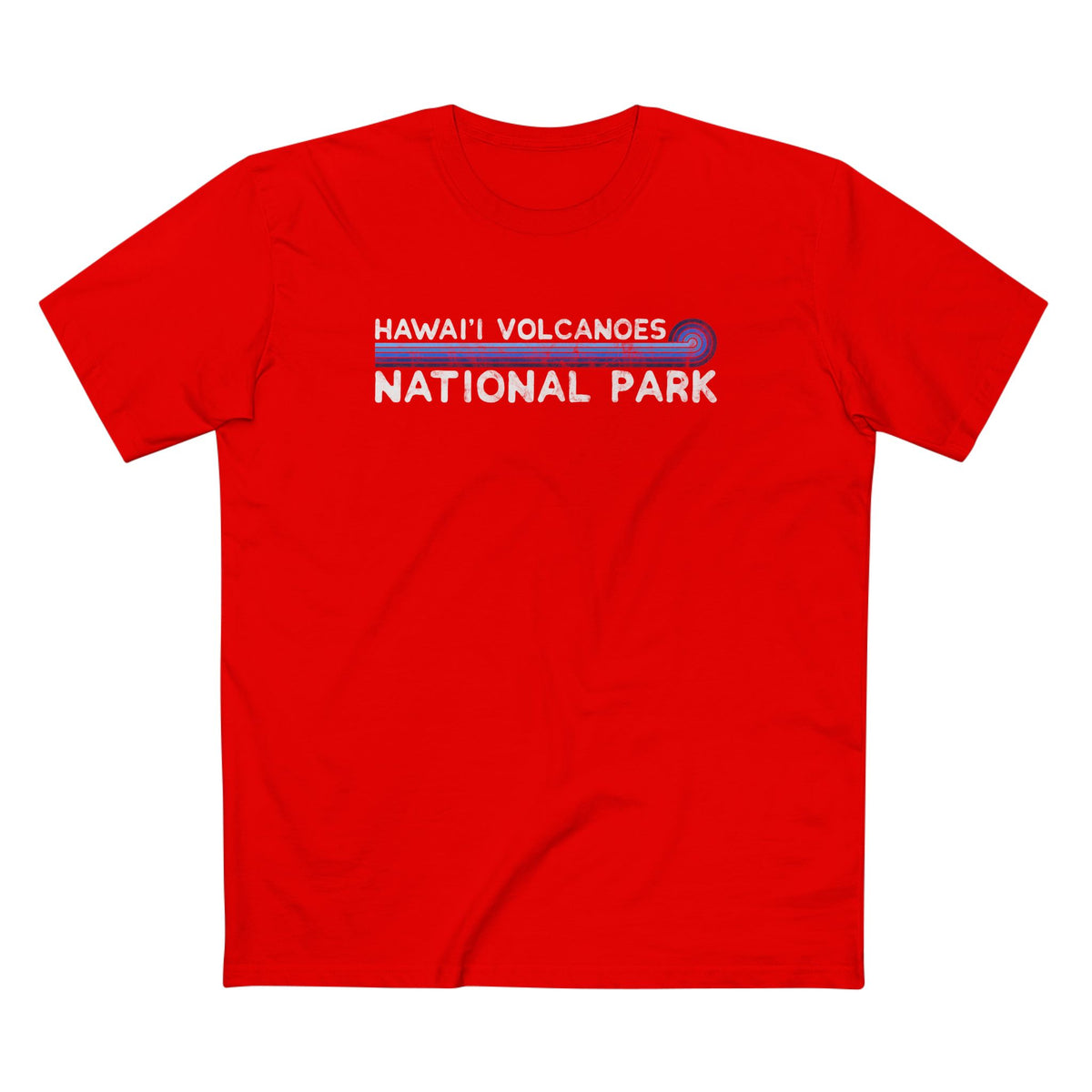 Hawaii Volcanoes National Park T-Shirt - Blue Vintage Stretched Sunrise in Red