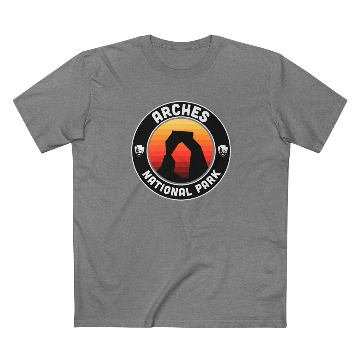 Arches National Park T-Shirt - Round Badge Design in Athletic Heather