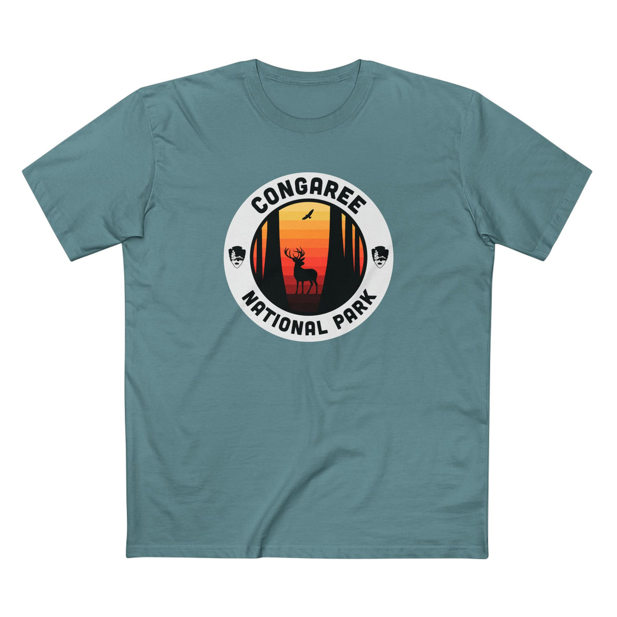 Congaree National Park T-Shirt - Round Badge Design in Slate Blue