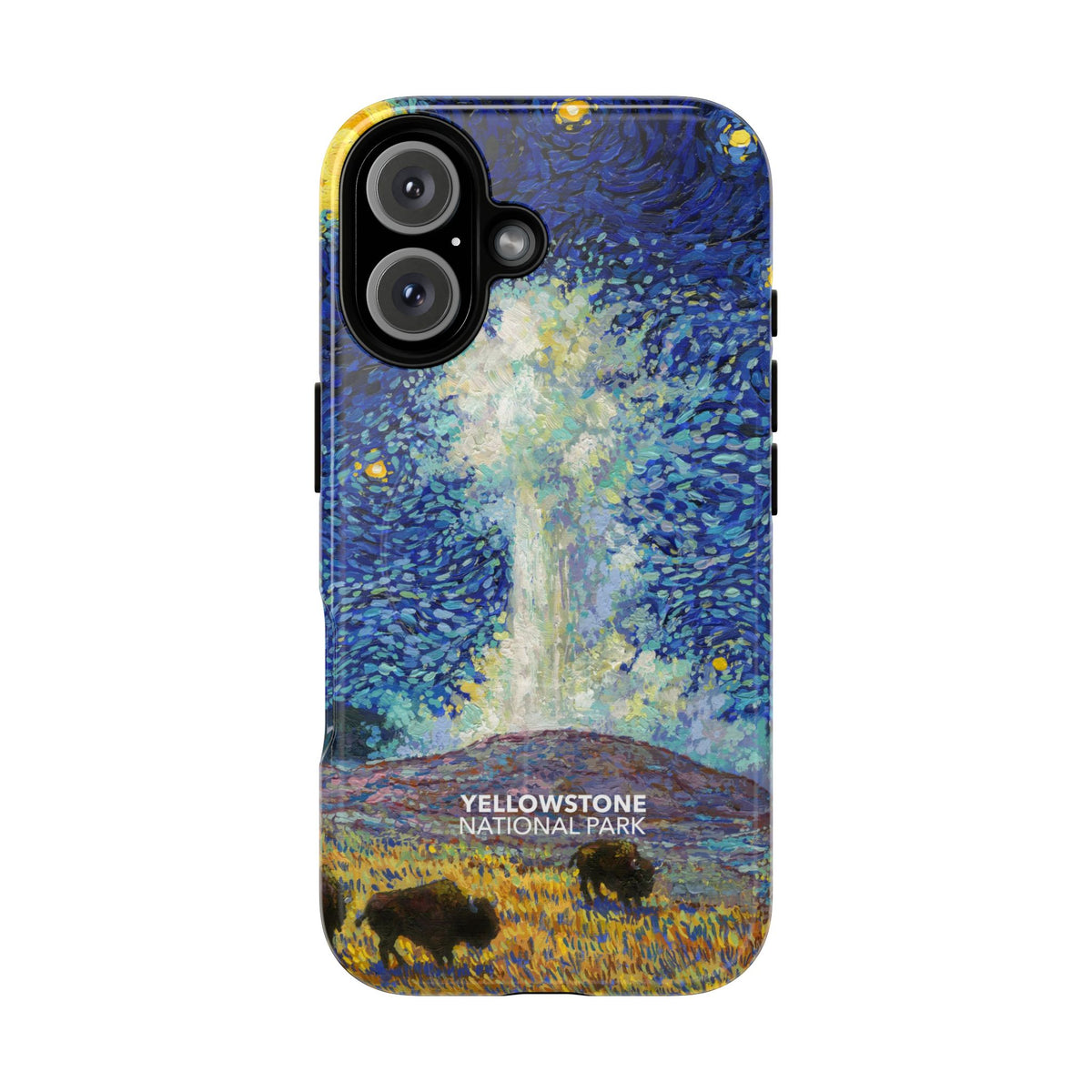 Yellowstone National Park iPhone Case with MagSafe - Old Faithful Starry Night
