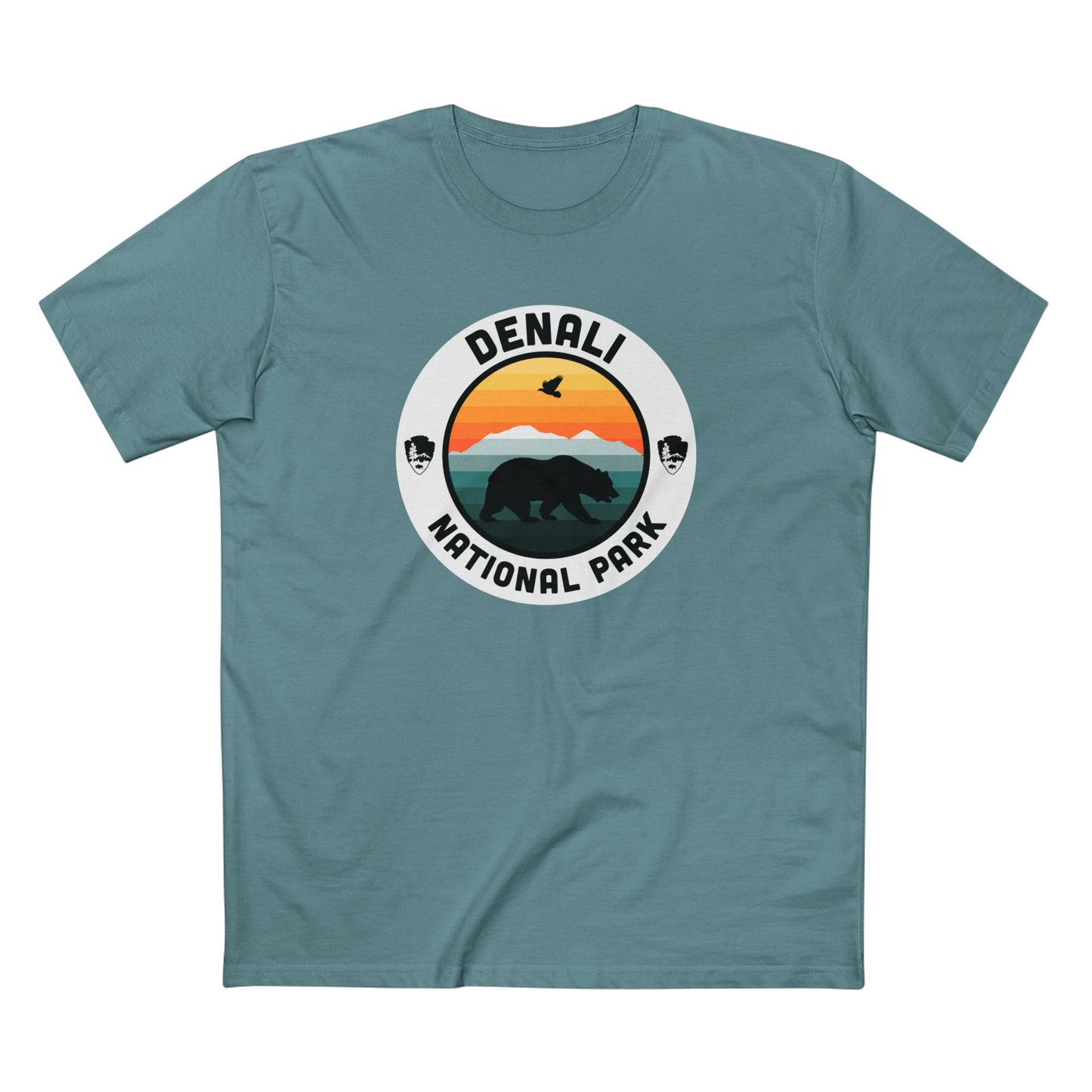Denali National Park T-Shirt - Round Badge Design in Slate Blue
