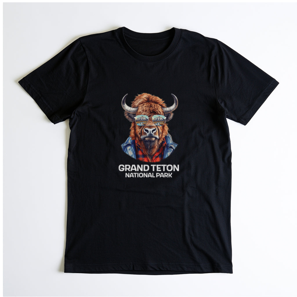 Grand Teton National Park T-Shirt - Bison in Black