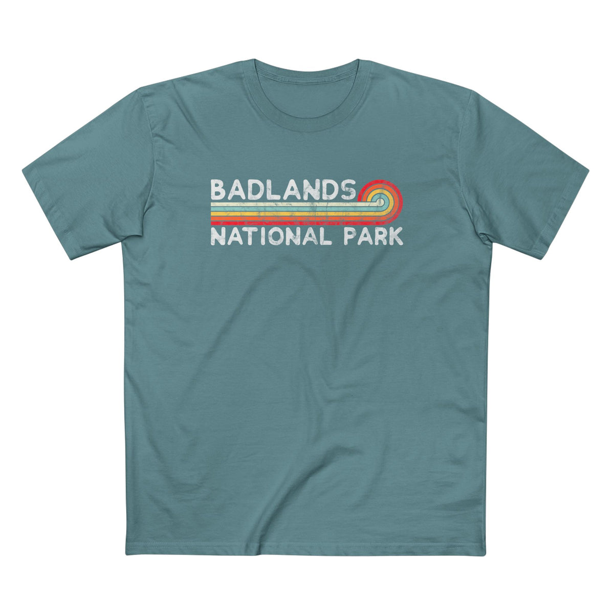 Badlands National Park T-Shirt - Vintage Stretched Sunrise in Slate Blue