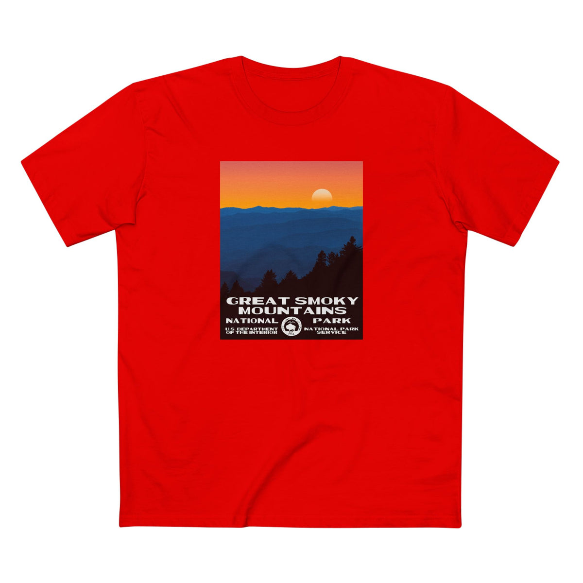 Great Smoky Mountains National Park T-Shirt - WPA Poster Design in Red
