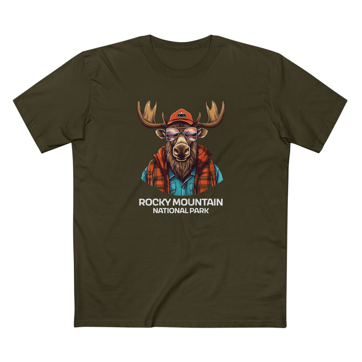 Rocky Mountain National Park T-Shirt - Cool Moose in Army
