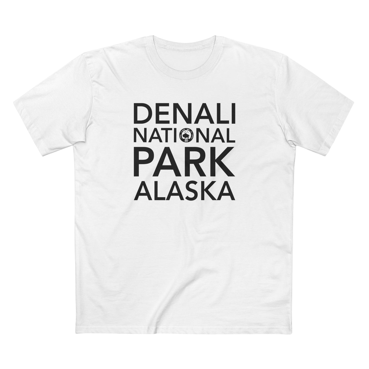 Denali National Park T-Shirt Block Text in White