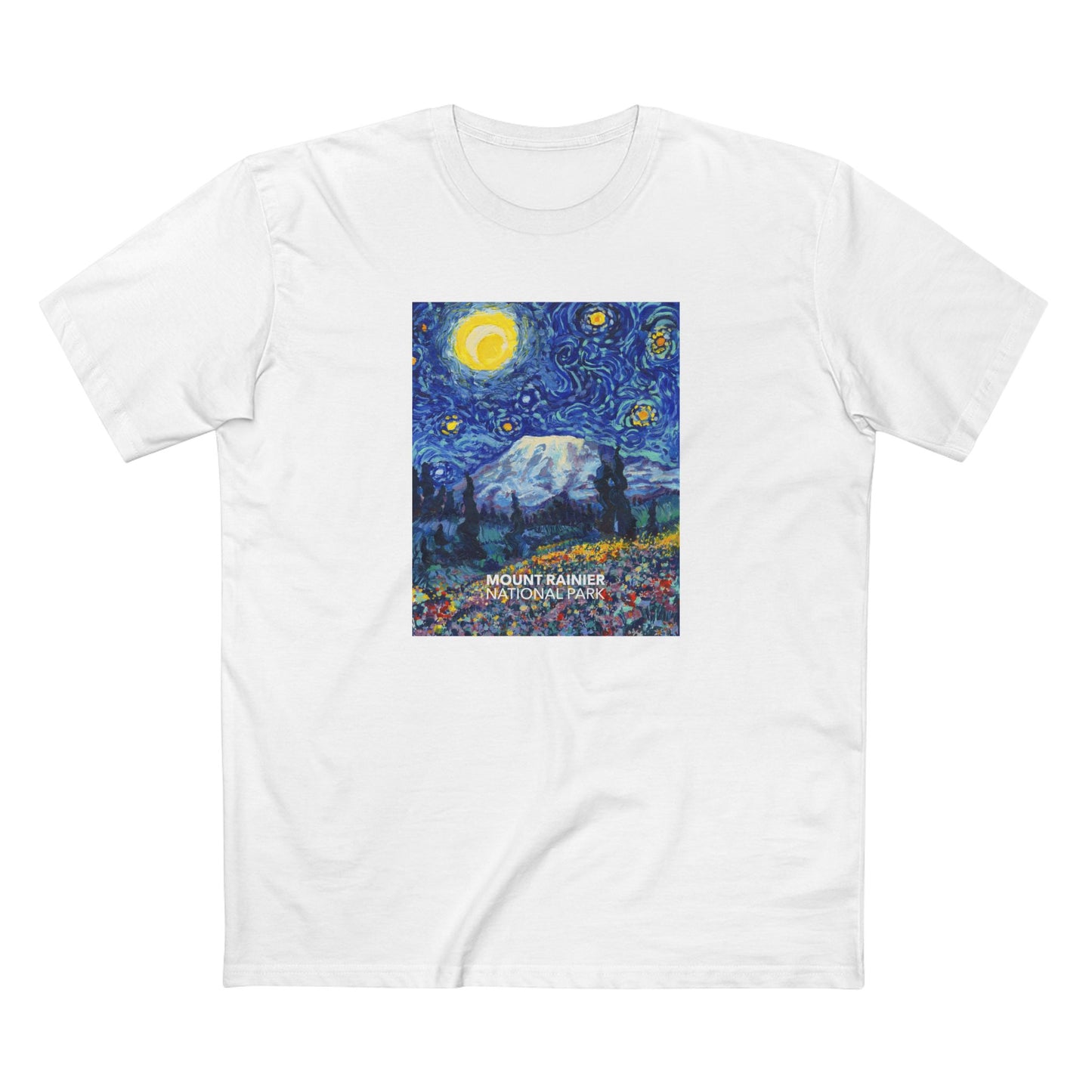 Mountain Rainier National Park T-Shirt - The Starry Night in White