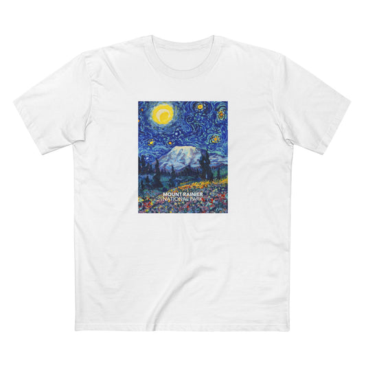 Mountain Rainier National Park T-Shirt - The Starry Night in White