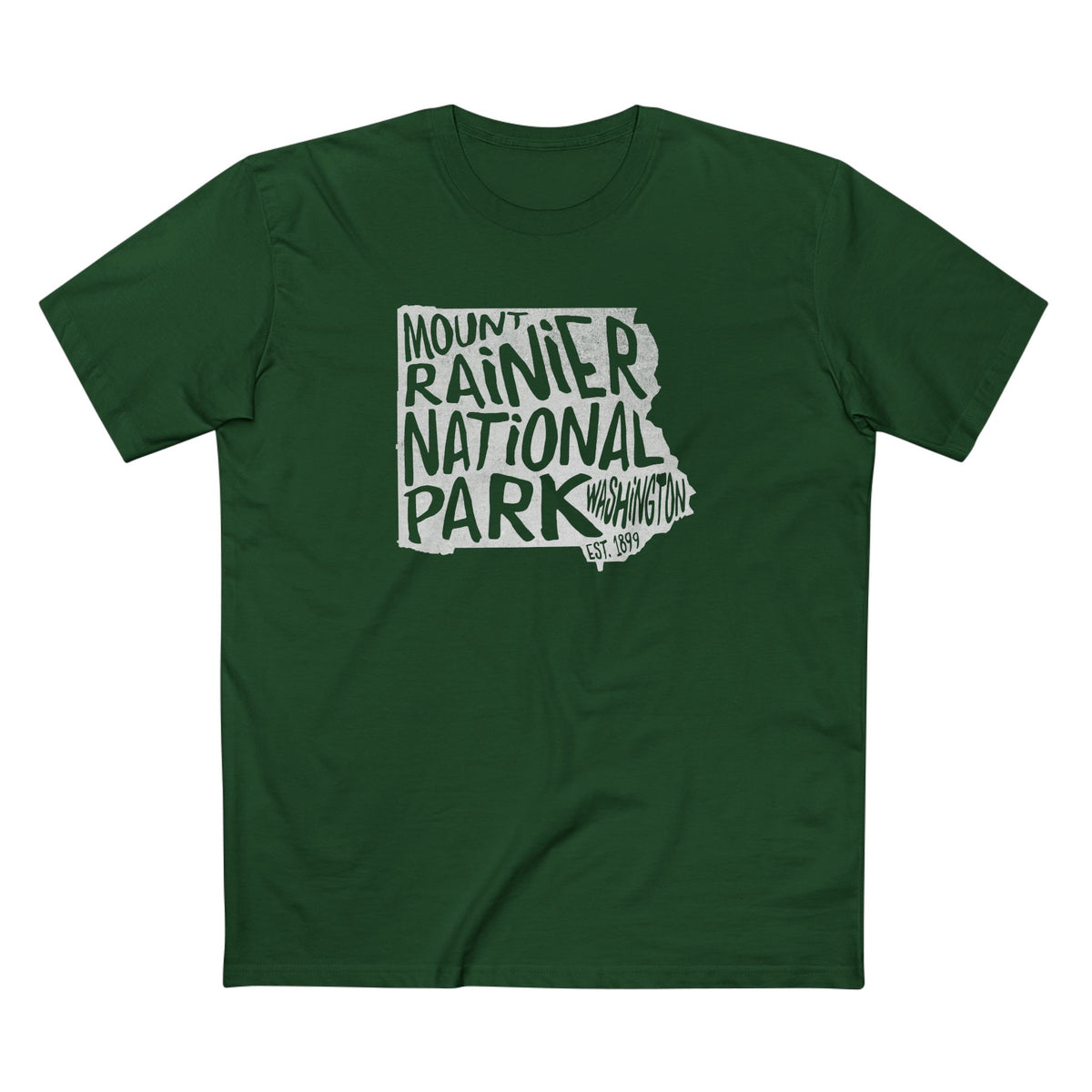 Mount Rainier National Park T-Shirt - Map in Forest Green