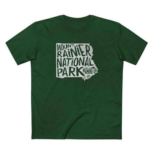 Mount Rainier National Park T-Shirt - Map in Forest Green