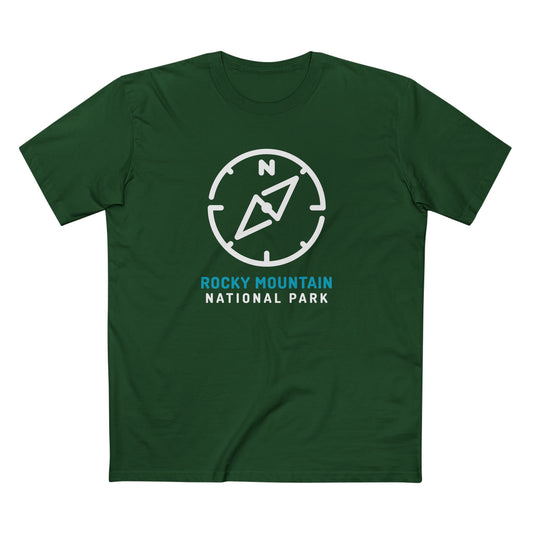 Rocky Mountain National Park T-Shirt Compass Design in Forest Green