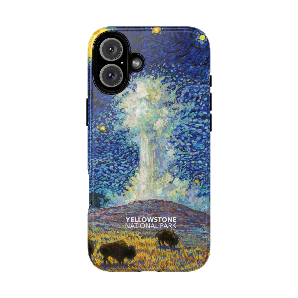 Yellowstone National Park iPhone Case with MagSafe - Old Faithful Starry Night