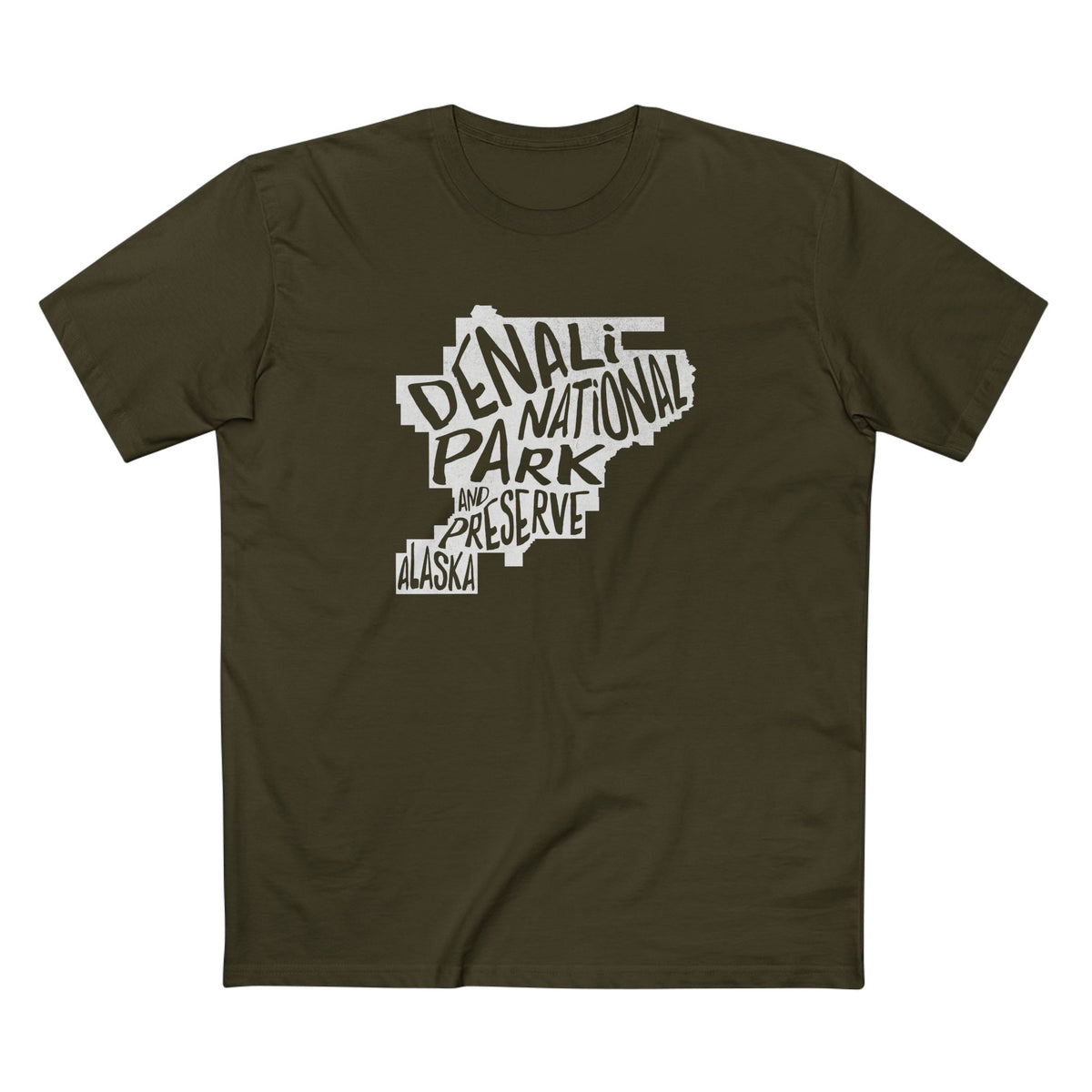 Denali National Park T-Shirt - Map in Army