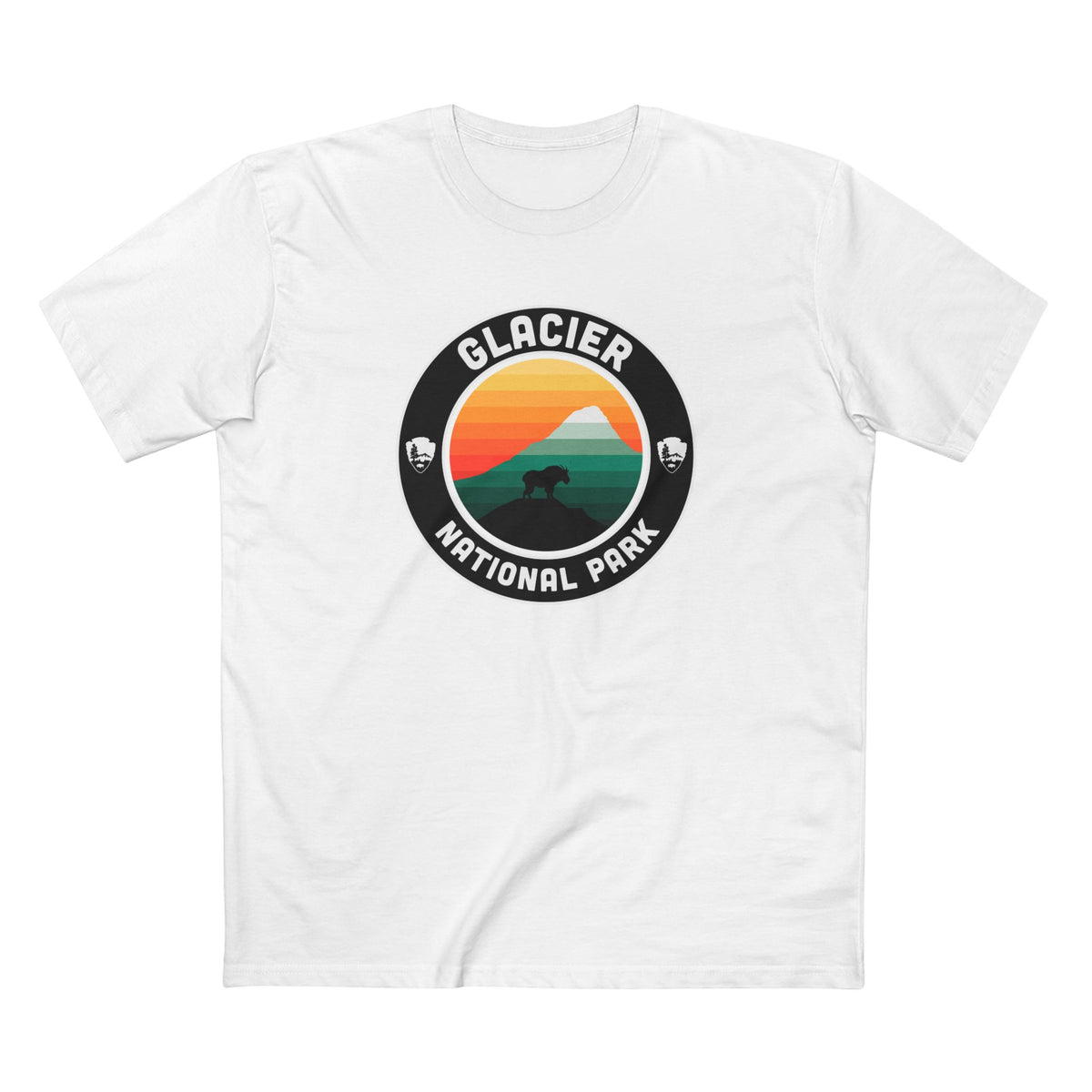 Glacier National Park T-Shirt - Round Badge Design in White