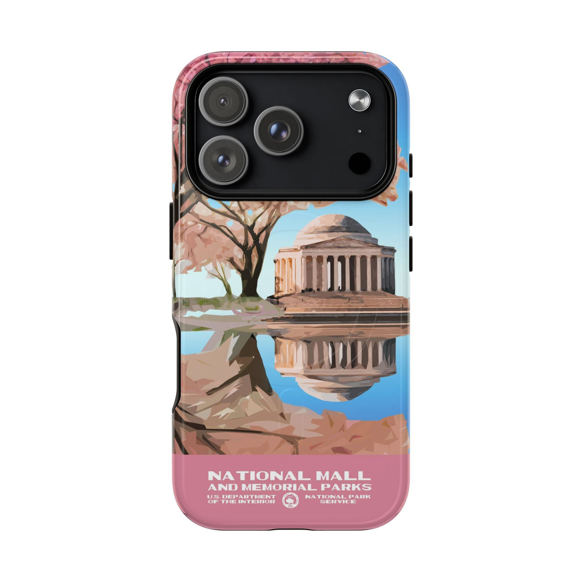 National Mall Washington DC iPhone case with MagSafe featuring WPA-inspired artwork.