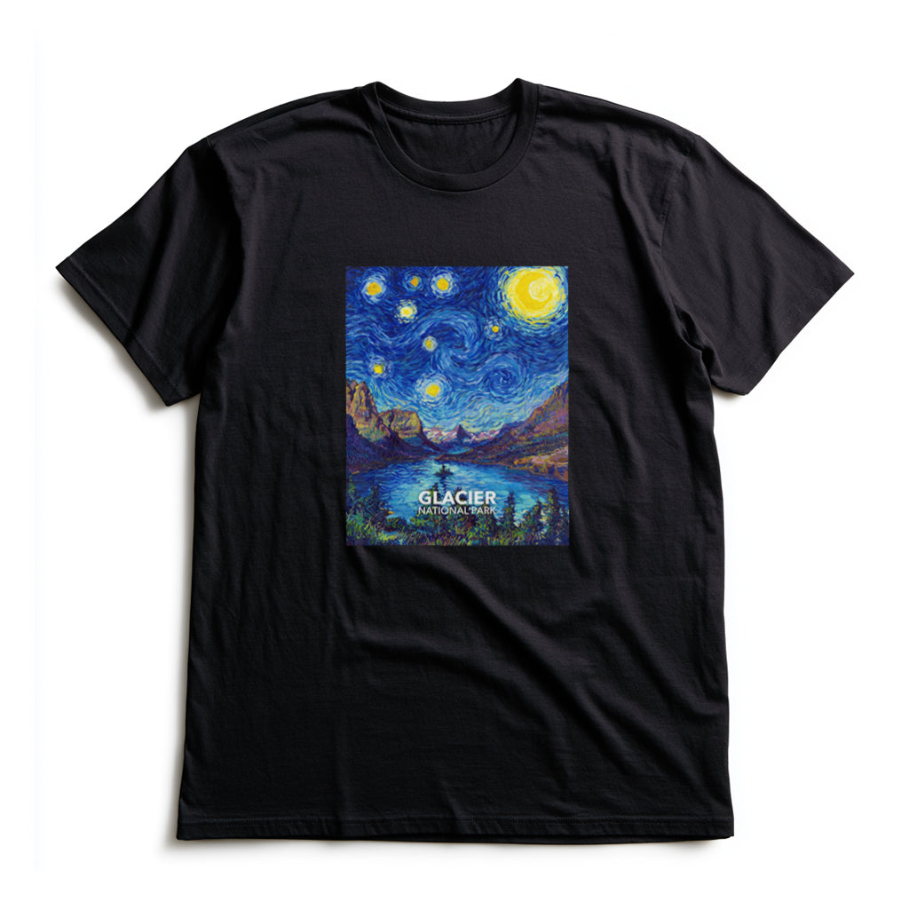 Glacier National Park T-Shirt - The Starry Night in Black