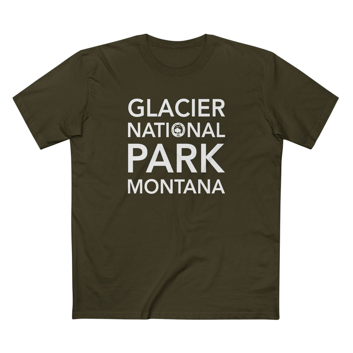 Glacier National Park T-Shirt Block Text in Army
