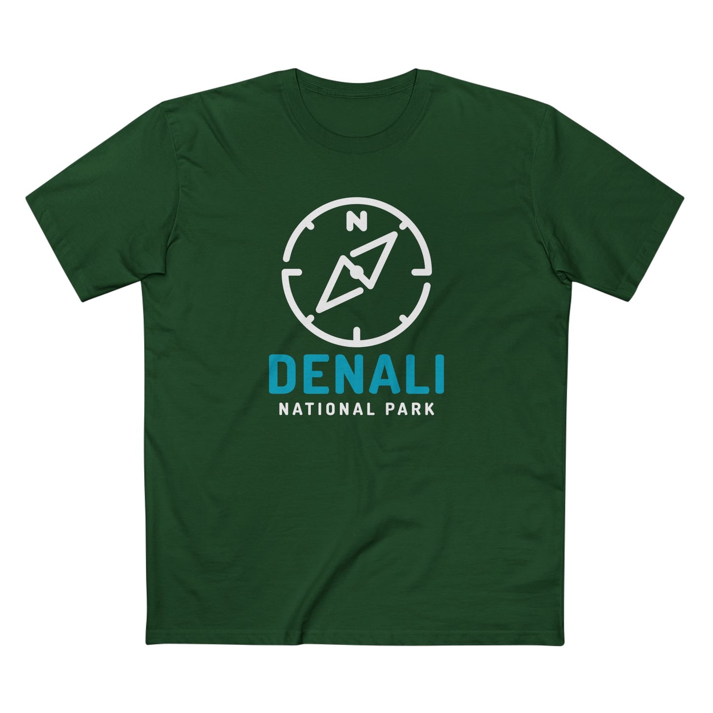 Denali National Park T-Shirt Compass Design in Forest Green