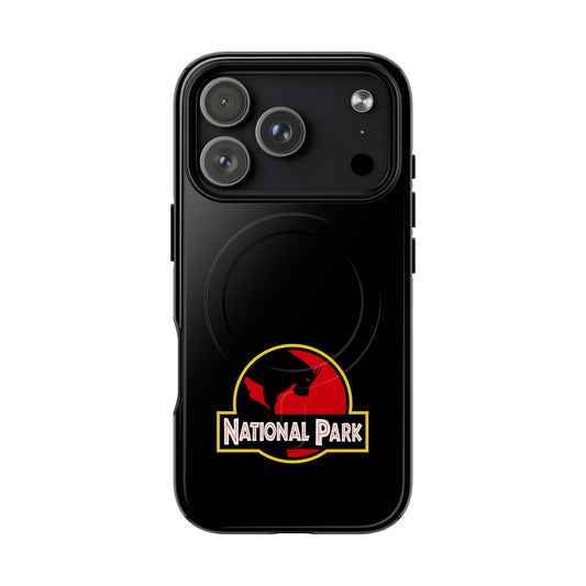 Mountain Goat National Park iPhone case with MagSafe featuring parody-logo artwork.