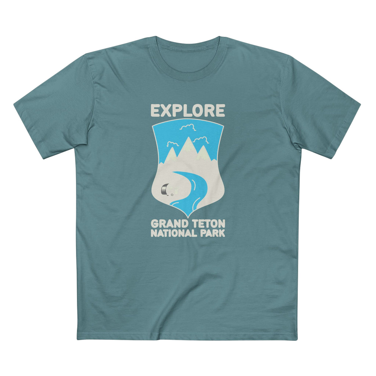 Grand Teton National Park T-Shirt - Camper in Slate Blue