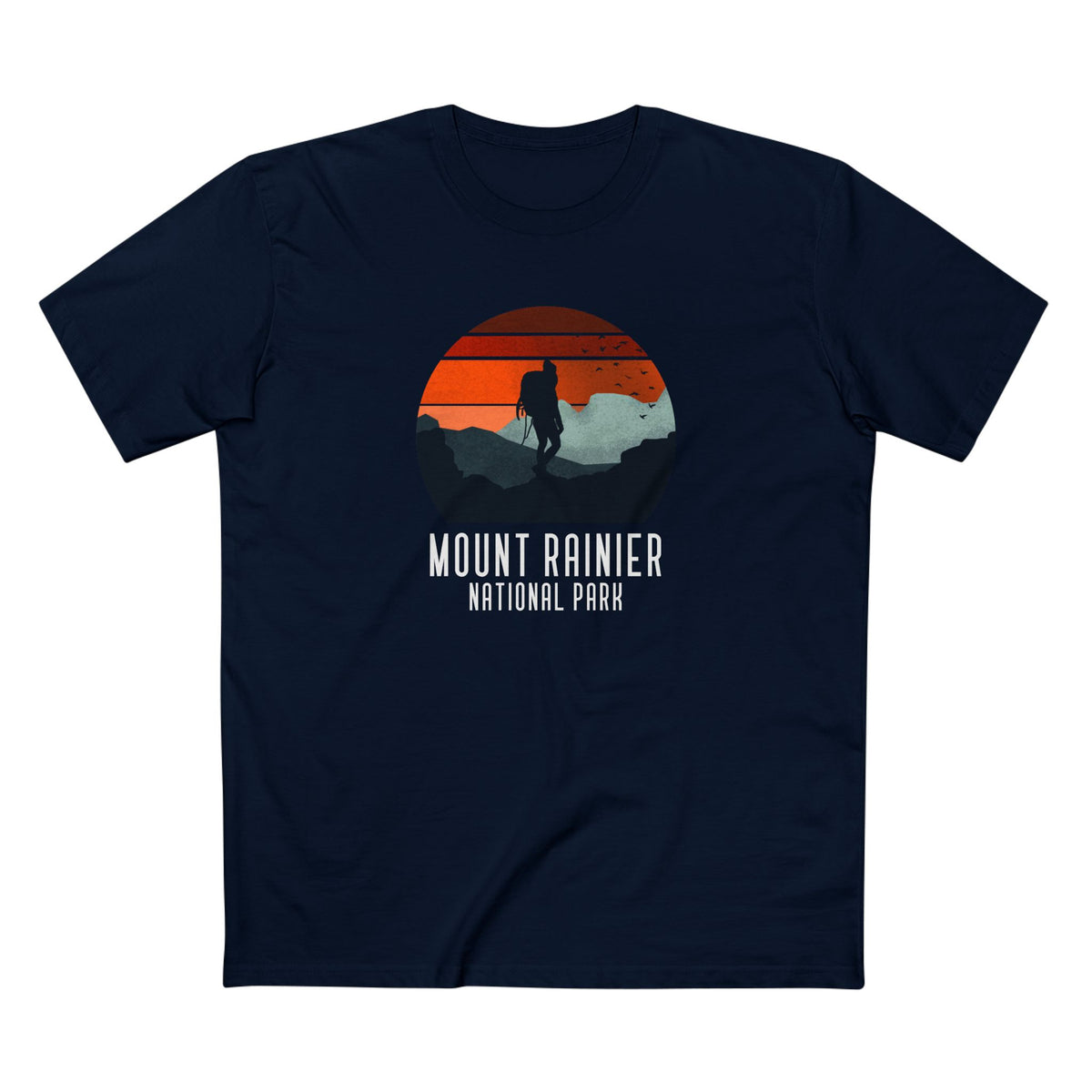 Mount Rainier National Park T-Shirt - Hiker Graphic in Navy