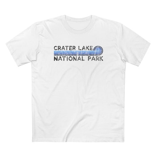 Crater Lake National Park T-Shirt - Blue Vintage Stretched Sunrise in White