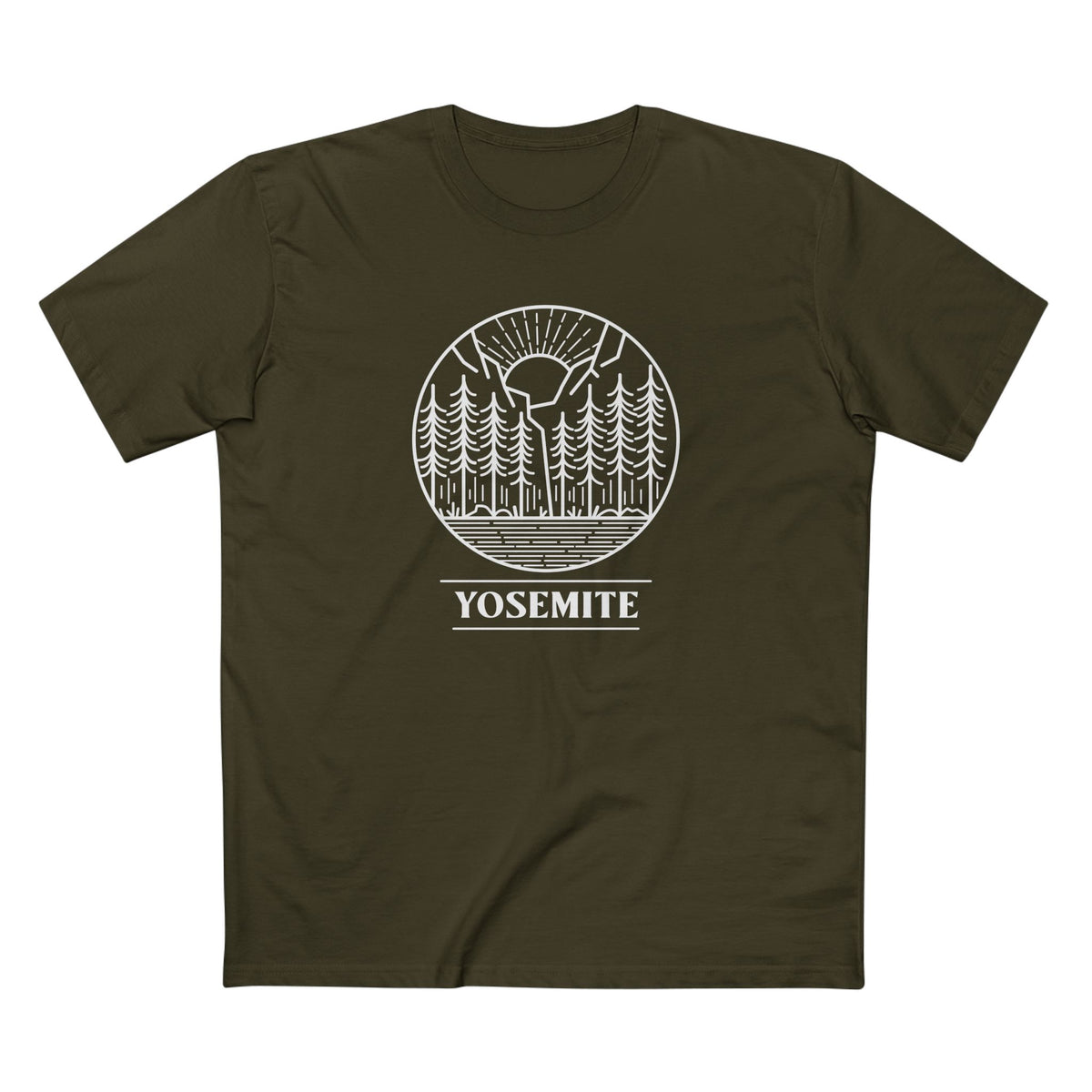 Yosemite National Park T-Shirt Sunrise Graphic in Army