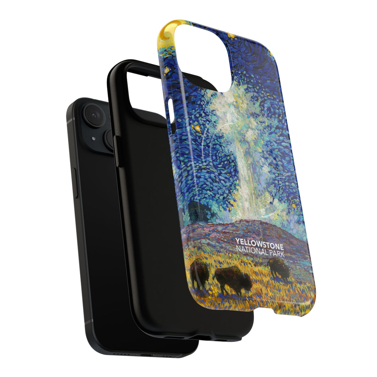 Yellowstone National Park iPhone Case with MagSafe - Old Faithful Starry Night