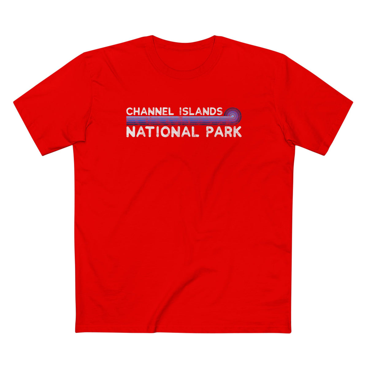 Channel Islands National Park T-Shirt - Blue Vintage Stretched Sunrise in Red