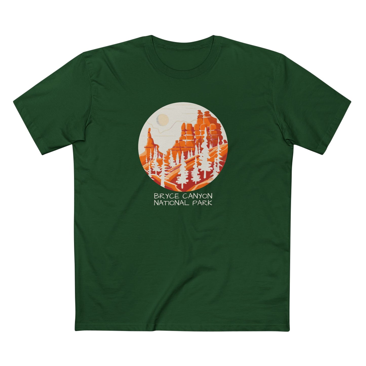 Bryce Canyon National Park T-Shirt - Round Stylized Design in Forest Green