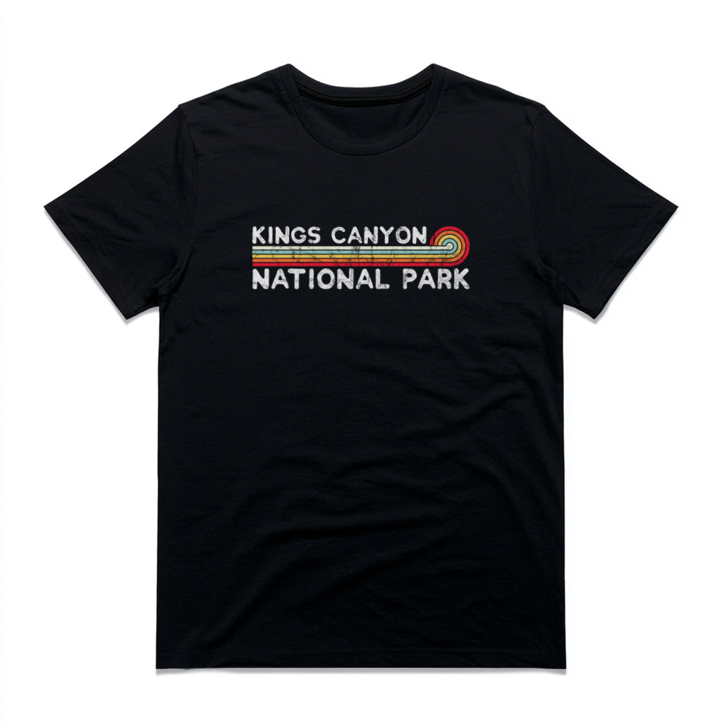 Kings Canyon National Park T-Shirt - Vintage Stretched Sunrise in Black