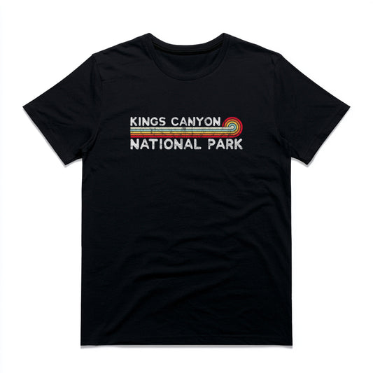 Kings Canyon National Park T-Shirt - Vintage Stretched Sunrise in Black