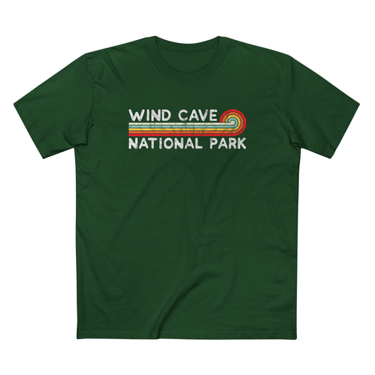Wind Cave National Park T-Shirt - Vintage Stretched Sunrise in Forest Green