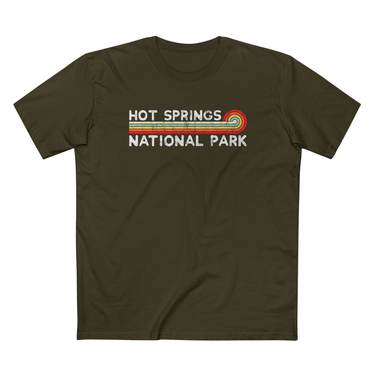 Hot Springs National Park T-Shirt - Vintage Stretched Sunrise in Army