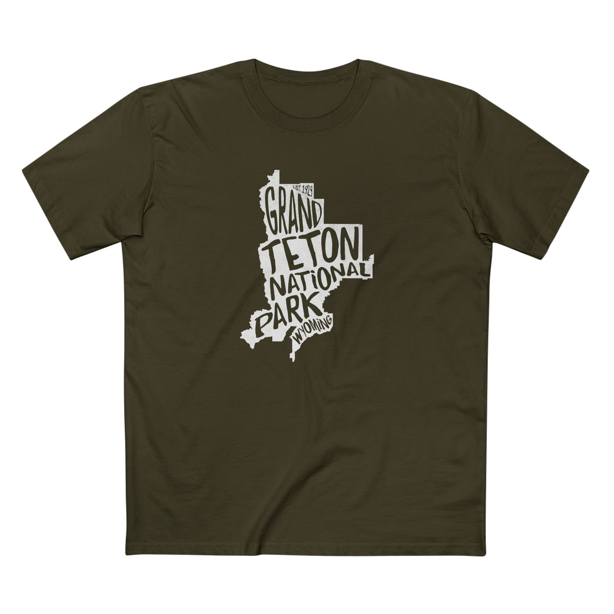 Grand Teton National Park T-Shirt - Map in Army
