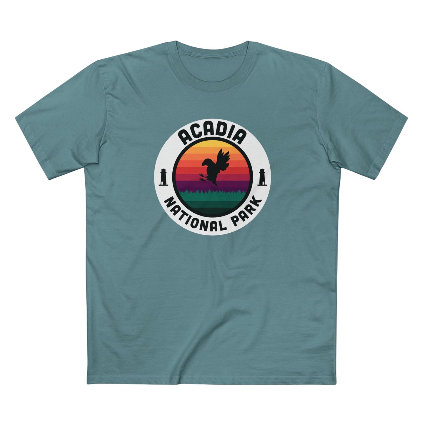 Acadia National Park T-Shirt - Round Badge Design in Slate Blue