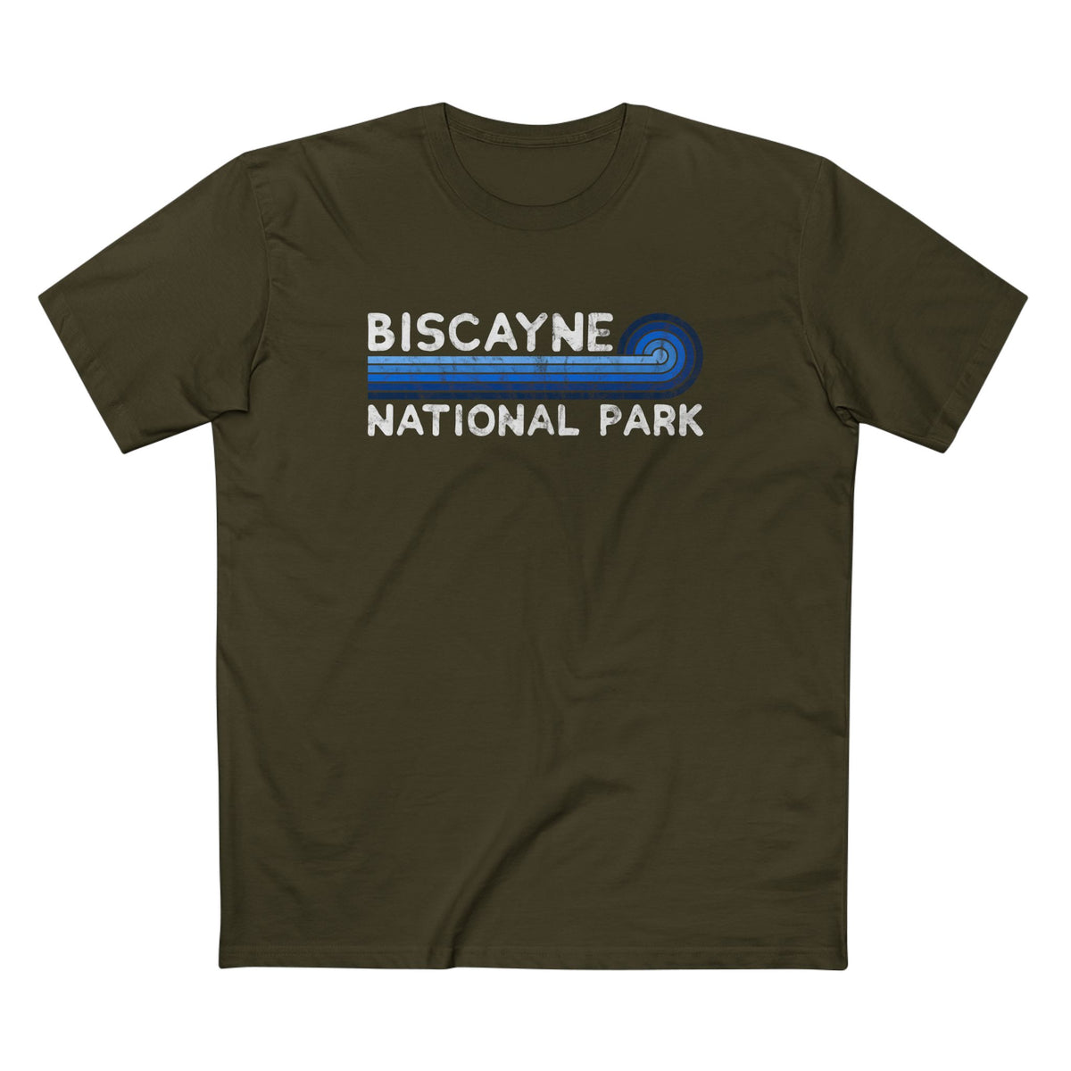 Biscayne National Park T-Shirt - Blue Vintage Stretched Sunrise in Army
