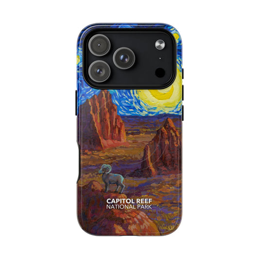 Capitol Reef National Park iPhone case with MagSafe featuring Starry Night artwork.