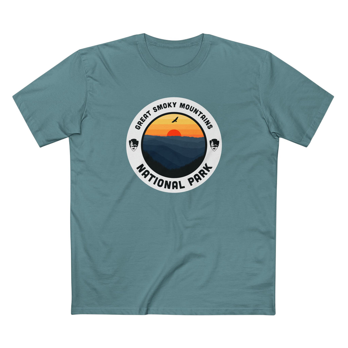 Great Smoky Mountains National Park T-Shirt - Round Badge Design in Slate Blue