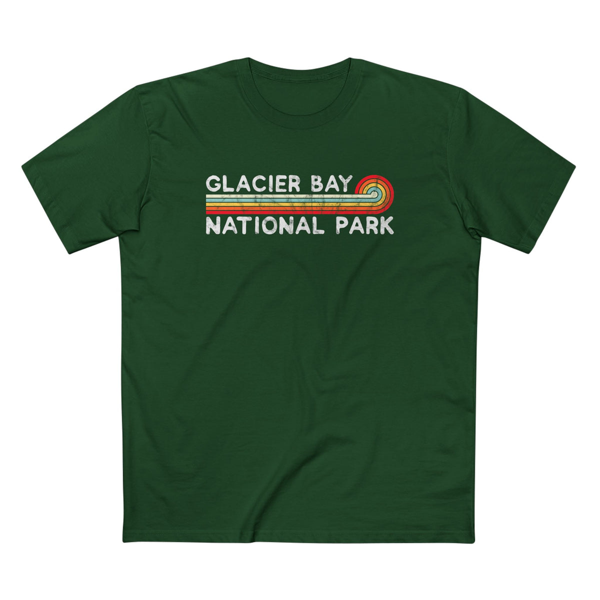 Glacier Bay National Park T-Shirt - Vintage Stretched Sunrise in Forest Green