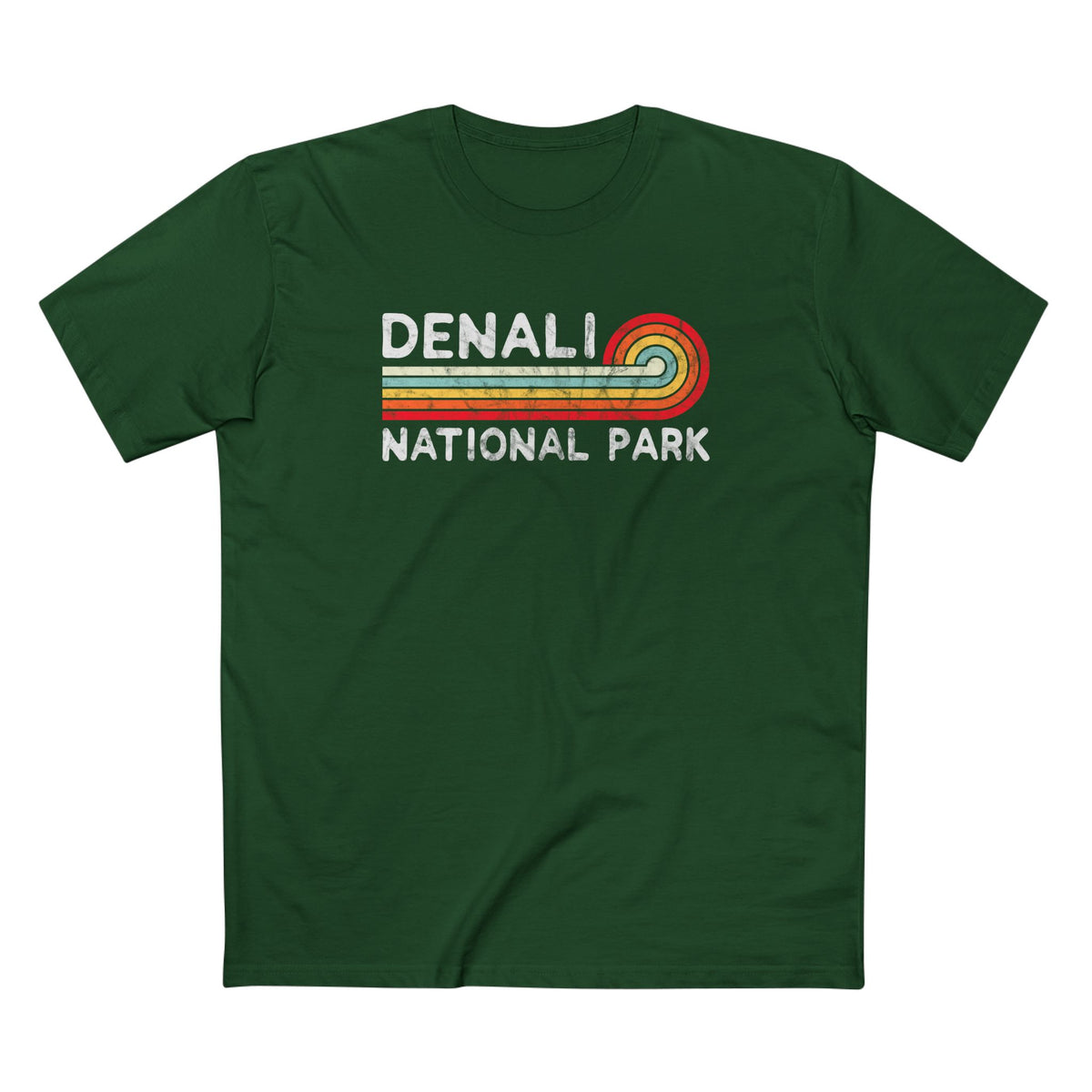 Denali National Park T-Shirt - Vintage Stretched Sunrise in Forest Green