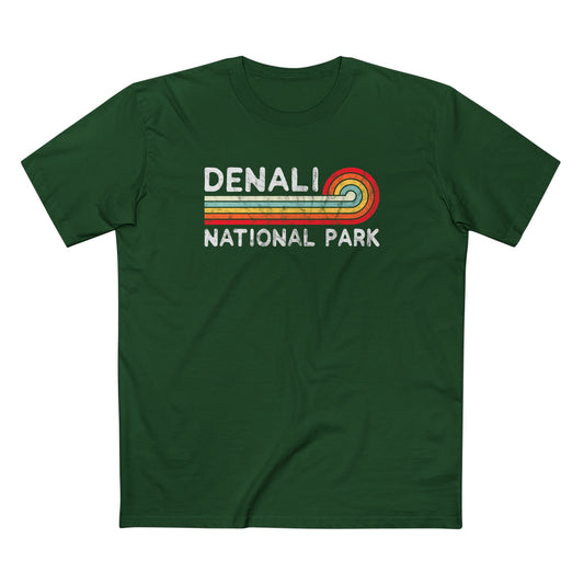 Denali National Park T-Shirt - Vintage Stretched Sunrise in Forest Green